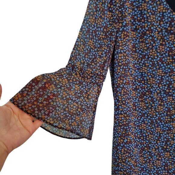 CABI Multicolor Floral Poise Shift Tunic Dress Oversized V-Neck Flare Sleeves S - Picture 5 of 8